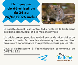 Campagne de dératisation du 24 au 26.03.2026 inclus