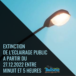 Extinction  de l’éclairage public à partir du 27.12.2022 entre minuit et 5 heures
