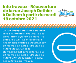 Réouverture de la rue Joseph Dethier à Dalhem à partir du 19.10.2021
