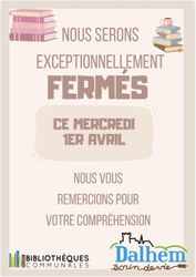 Fermeture exceptionnelle de la bibliothèque ce 1er avril 2026