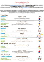 Programme des stages d'été 2026